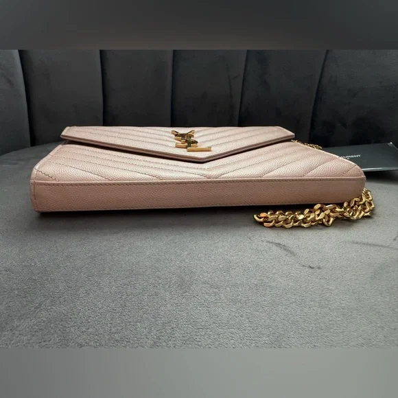 Yves Saint Laurent Cassandre Monogram Bag Blush Pink with Gold wallet on chain - Picture 6 of 15